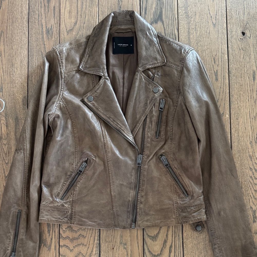 Lucky Brand Brown Lambskin Leather Jacket